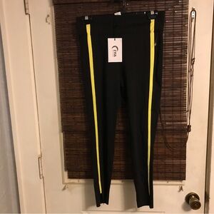 NWT Zyia Black Neon Yellow Tape Luxe Hi-Rise 7/8 24” Leggings sz 6-8